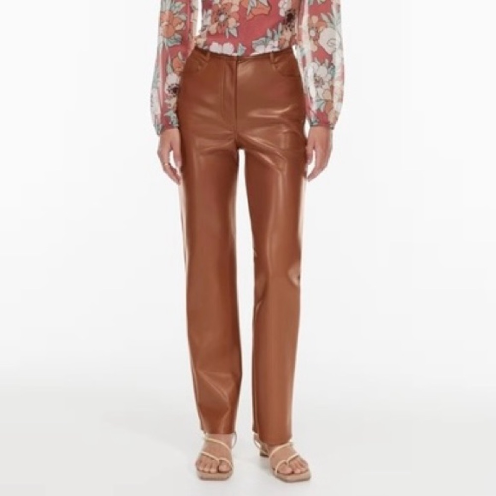 Wilfred Tan Vegan Leather Straight Leg Pants